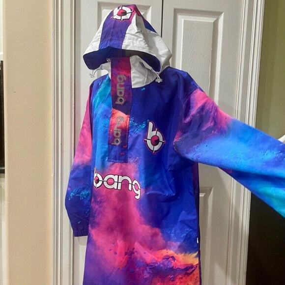 BANG ENERGY TIE DYE WINTER BREAKER RAIN COAT HOODED SZ M/L VERSATILE AESTHETIC - Picture 5 of 16